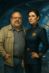 David Weber autor fantastyki oraz jego Kapitan Harrington. Obraz wygenerowany przez AI.