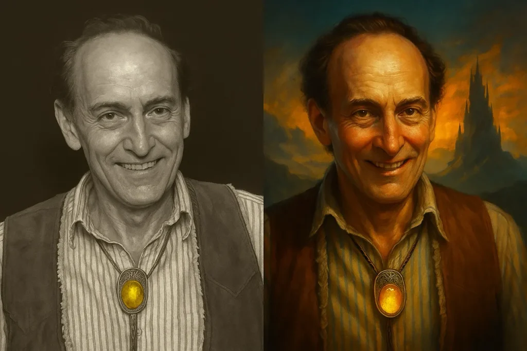 Grafika AI stylizowana na fotografii Rogera Zelaznego